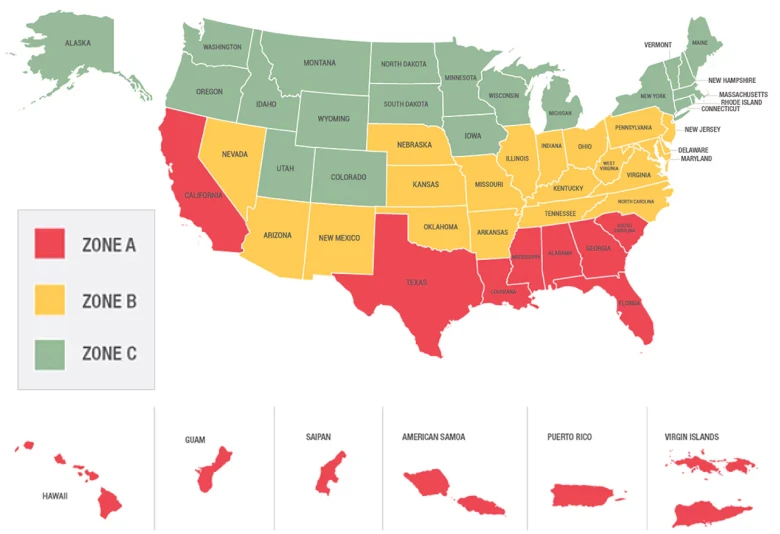 Map showing US zones affected by recall